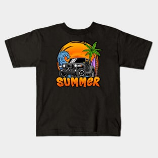 Grey Jeep Wrangler Summer Holiday Kids T-Shirt